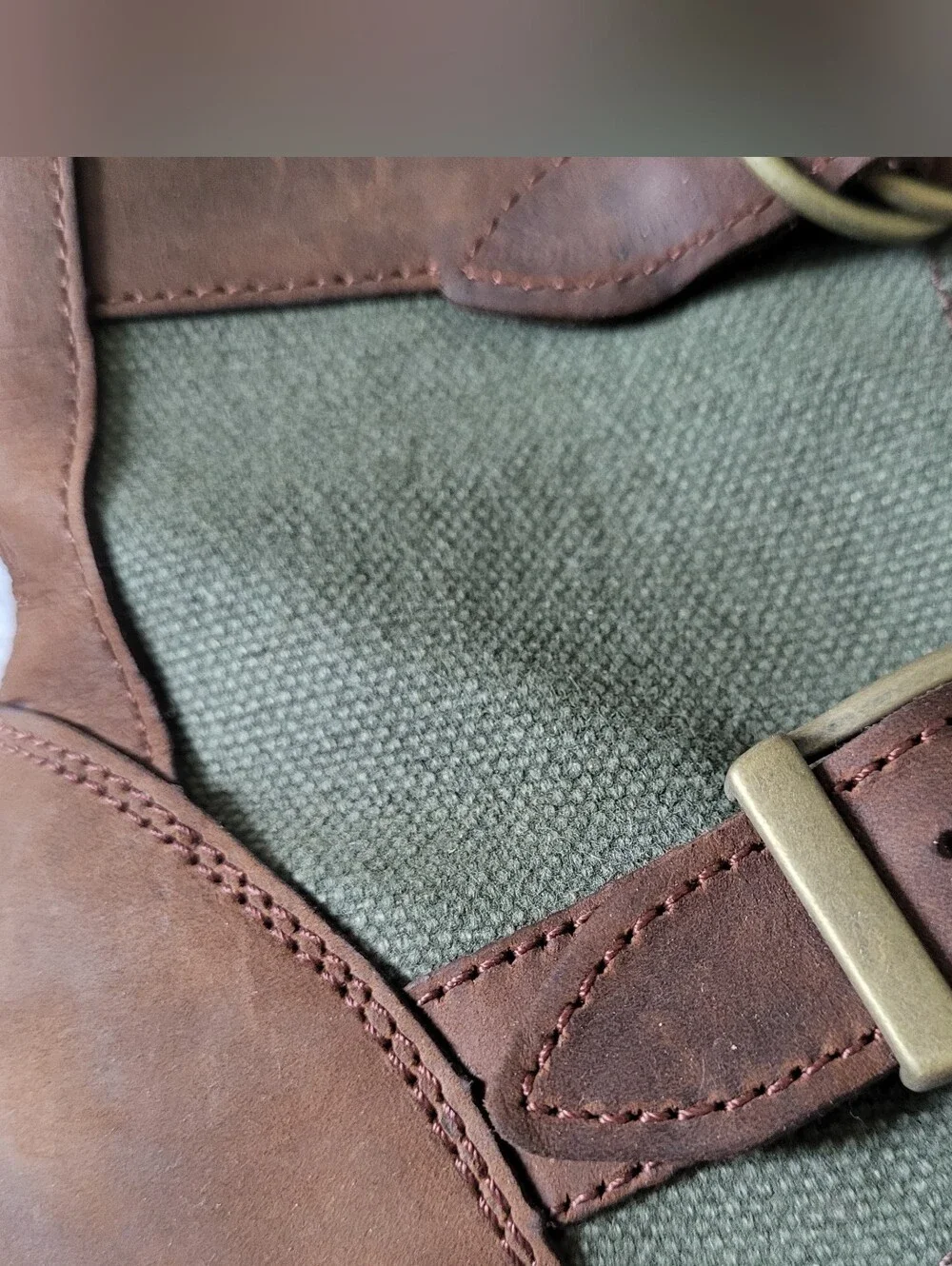 Brown Leather and Olive Canvas Buckle Boots